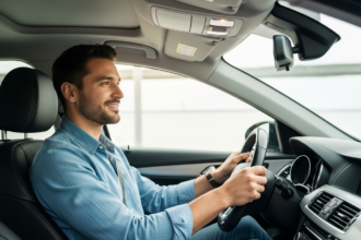 un homme au volant d'une voiture