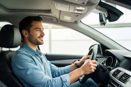 un homme au volant d'une voiture