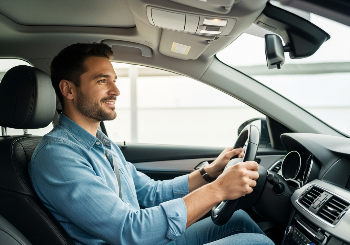 un homme au volant d'une voiture