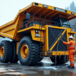 Camion lourd de carrière propre et brillant en nettoyage