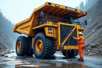 Camion lourd de carrière propre et brillant en nettoyage