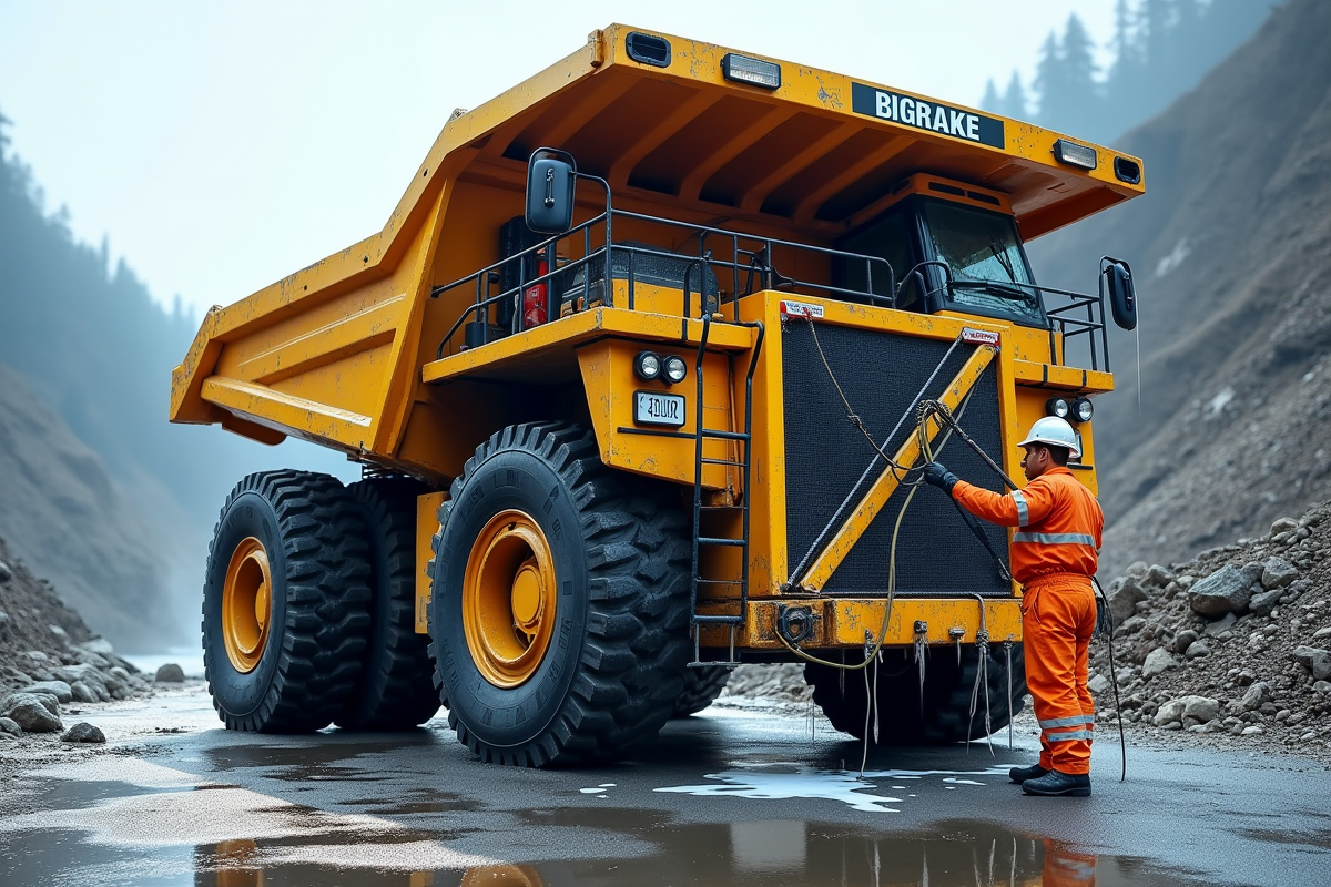 Camion lourd de carrière propre et brillant en nettoyage
