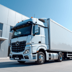 Camion neuf de 10 tonnes devant un entrepôt moderne