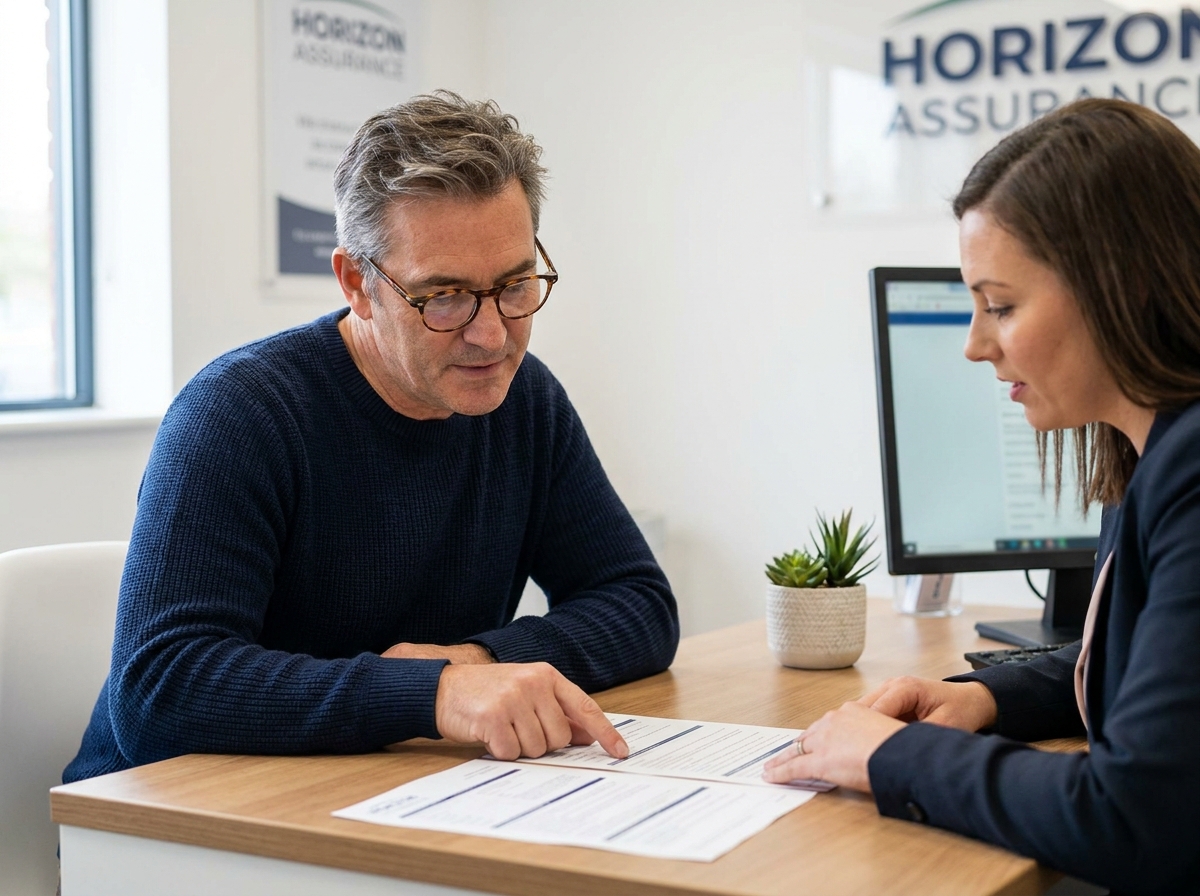 Client discutant de la résiliation de son assurance auto avec un conseiller en agence