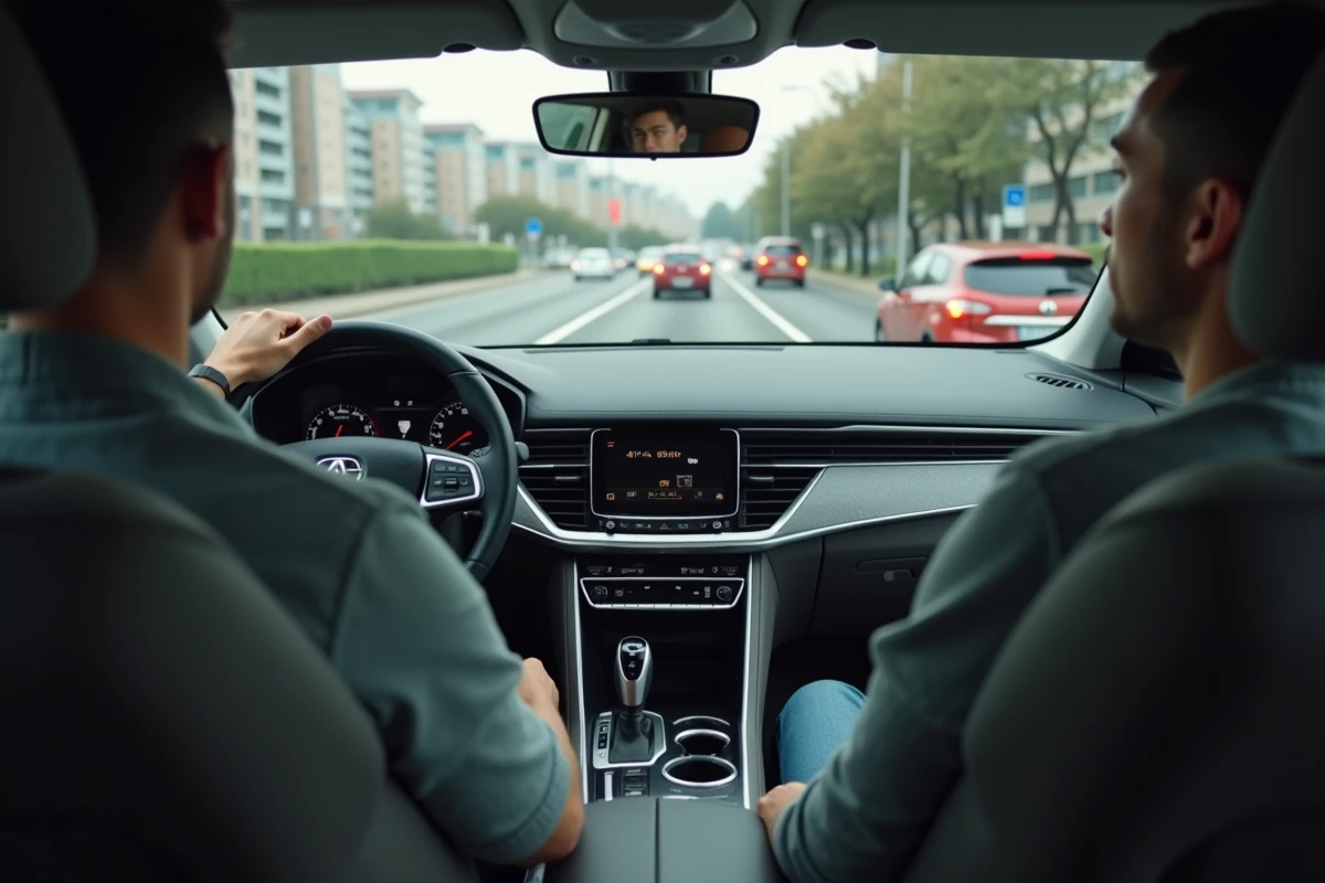 Conducteur inquiet au volant d'une berline ressentant les à-coups et le patinage d'une boîte automatique Eat8