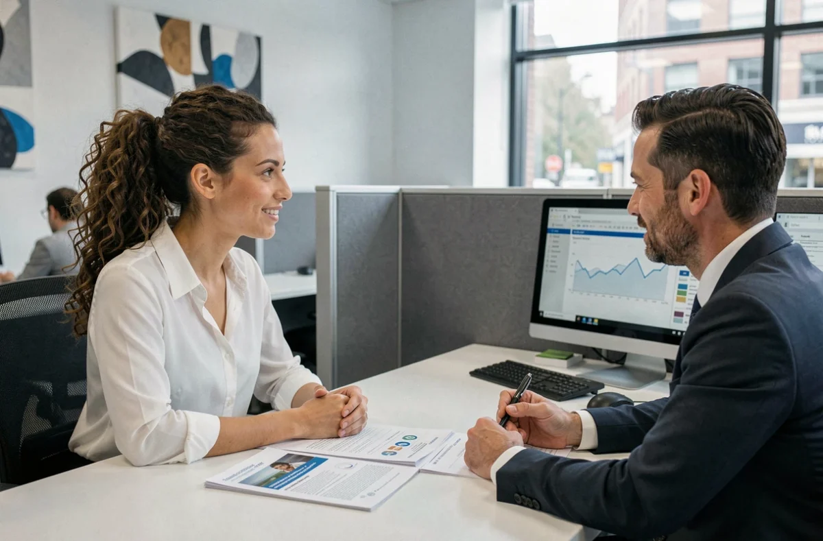 Femme en rendez-vous avec un conseiller pour changer d'assurance auto