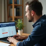 Homme consultant le solde de ses points de permis de conduire sur le site ANTS depuis son bureau à domicile