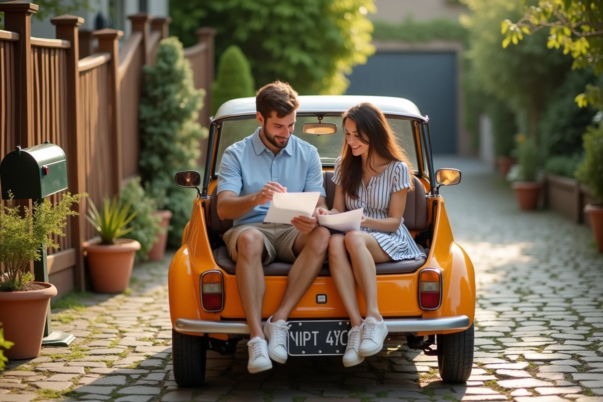 Jeune couple vérifiant un contrat d