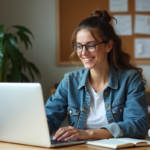 Jeune femme souriante dans un bureau organisé