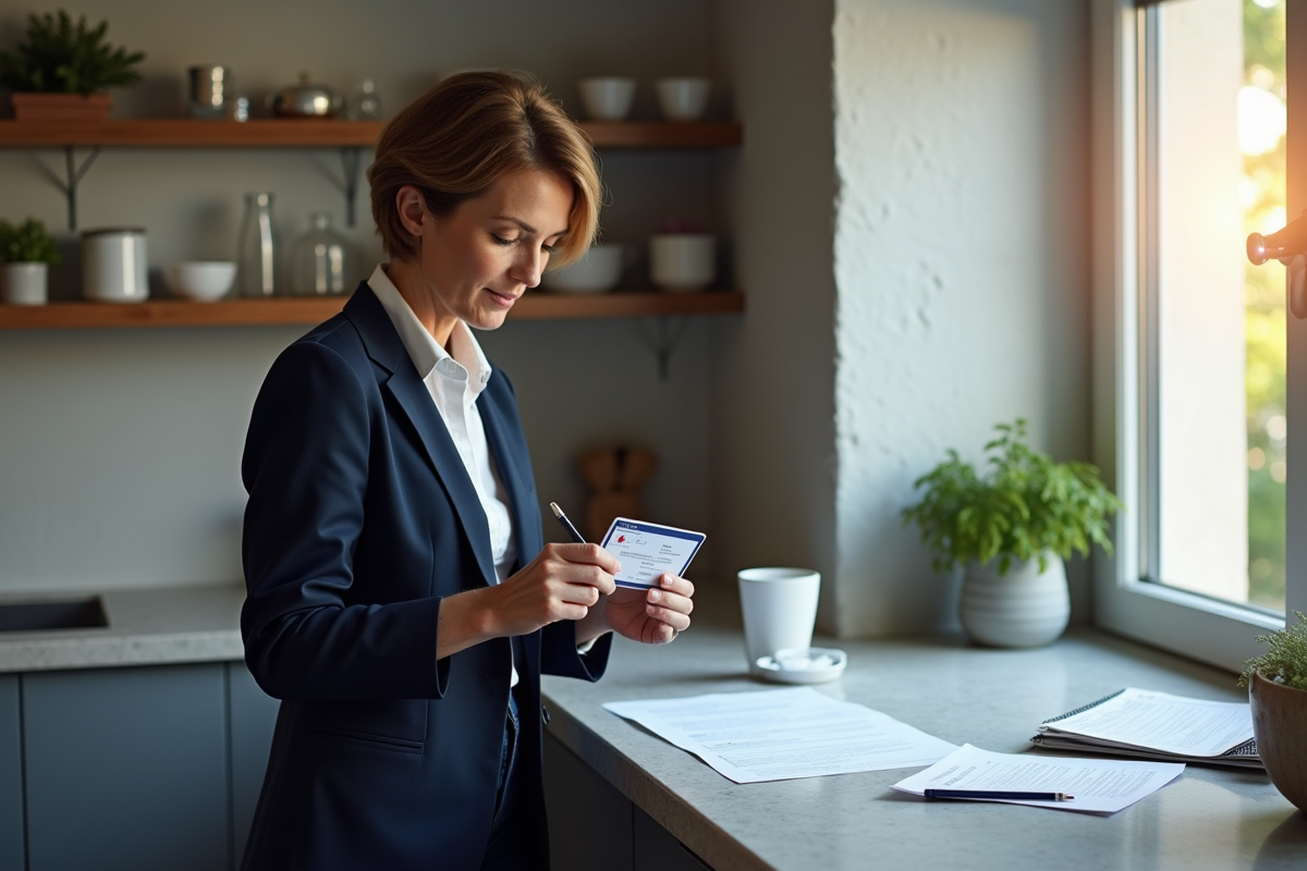Femme vérifiant la date d'expiration de sa licence de conduire