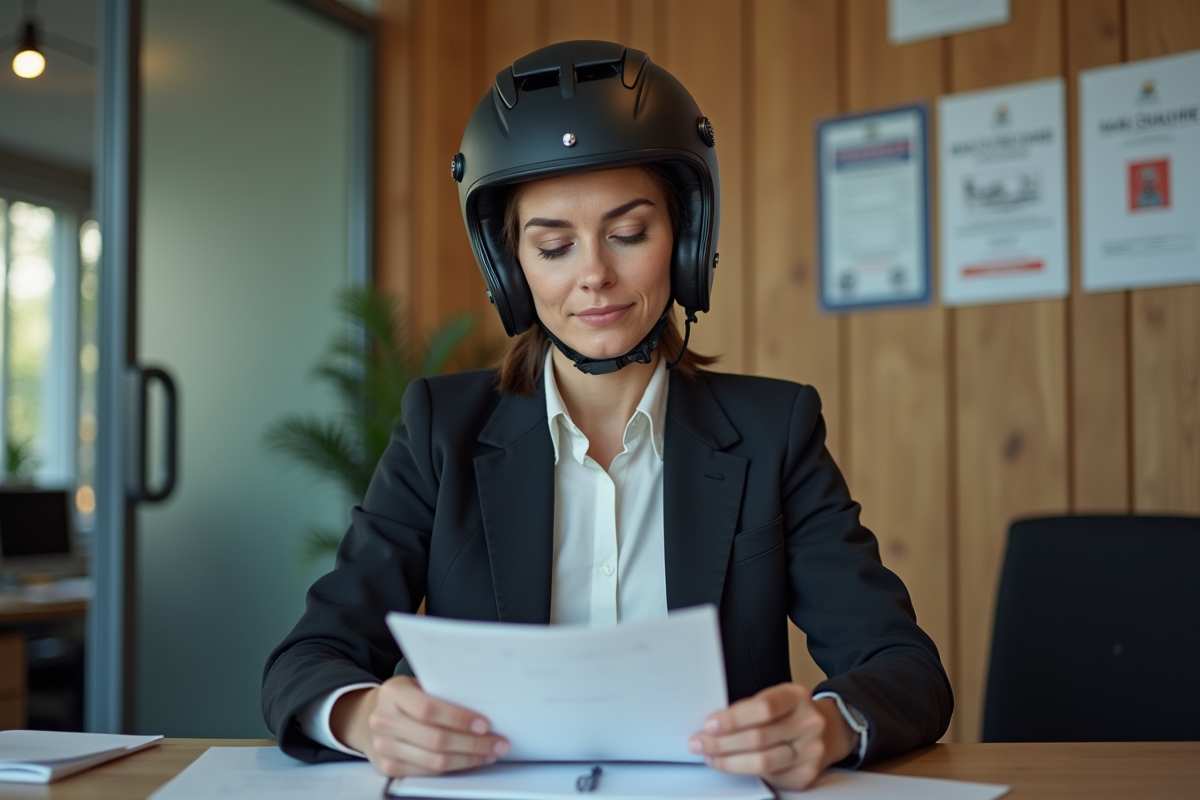 Femme examinant son permis dans un bureau français
