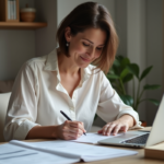 Femme française remplissant un formulaire de permis de conduire