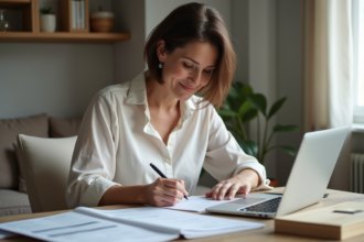 Femme française remplissant un formulaire de permis de conduire