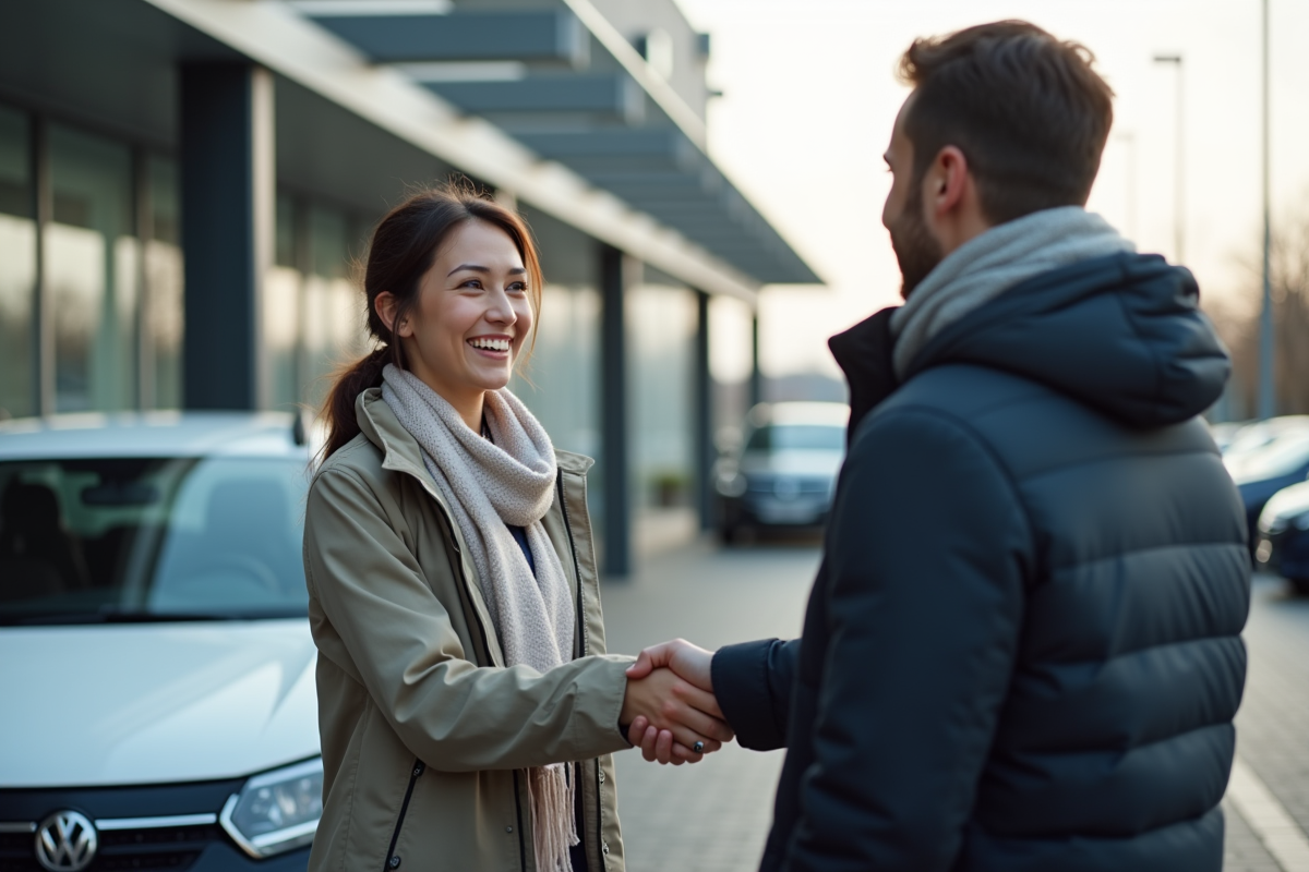 Femme souriante serrant la main d