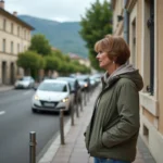 Femme d'âge moyen sur le trottoir à Thonon