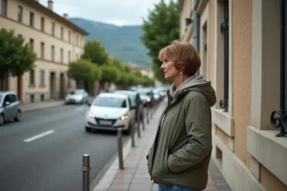 Femme d'âge moyen sur le trottoir à Thonon