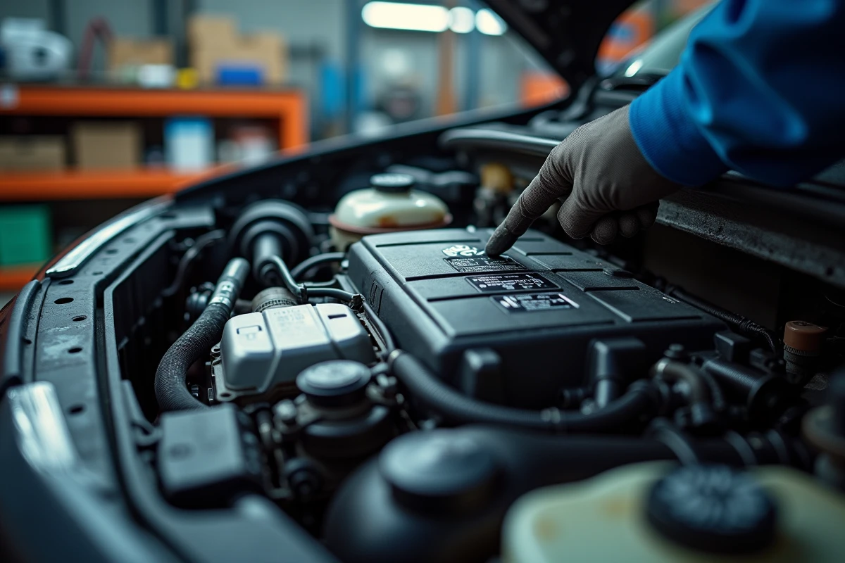 Gros plan sur le compartiment moteur d'un 1.6 TDI montrant la courroie de distribution et la vanne EGR