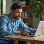 Homme branchant un inverseur 12V a 220V dans un bureau moderne