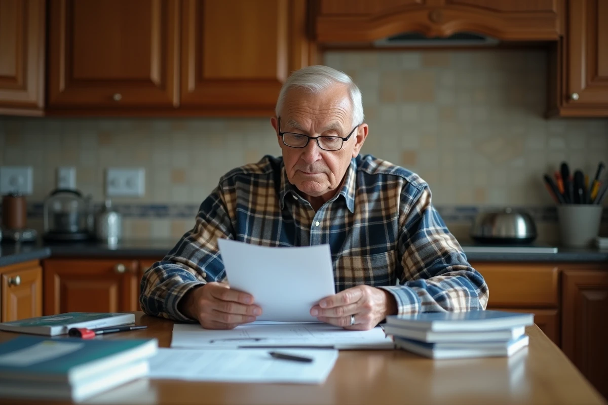 Homme âgé lisant un document d