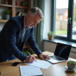 Homme remplissant un formulaire de cession véhicule dans son bureau
