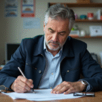 Homme d'âge moyen remplissant formulaire de permis de conduire