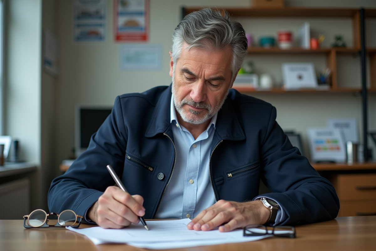 Homme d'âge moyen remplissant formulaire de permis de conduire