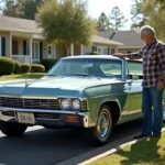 Homme d'âge moyen devant une Chevrolet Impala 1967