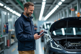 Ingénieur français examine un véhicule électrique innovant