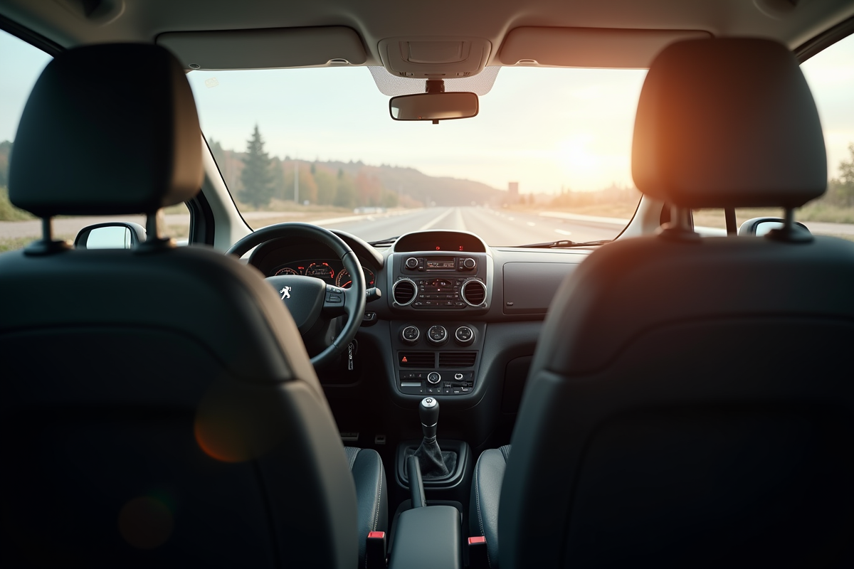 Intérieur du Peugeot Partner Tepee vue depuis le siège arrière