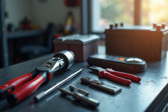 Jeu d'outils automobiles sur un plan de travail lumineux