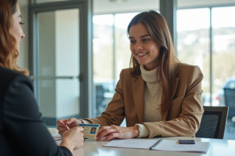 Jeune femme remettant son ancien permis au guichet