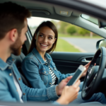 Jeune femme discutant avec un homme dans une voiture pour le covoiturage