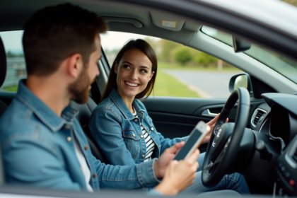 Jeune femme discutant avec un homme dans une voiture pour le covoiturage