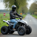 Jeune homme en moto et quad dans la campagne