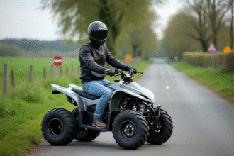 Jeune homme en moto et quad dans la campagne