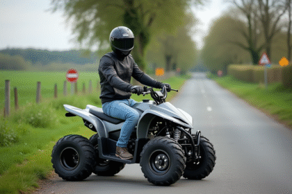 Jeune homme en moto et quad dans la campagne