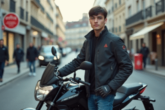 Jeune homme en moto dans une rue urbaine française