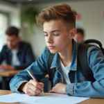 Adolescent français en bureau de formation scooter