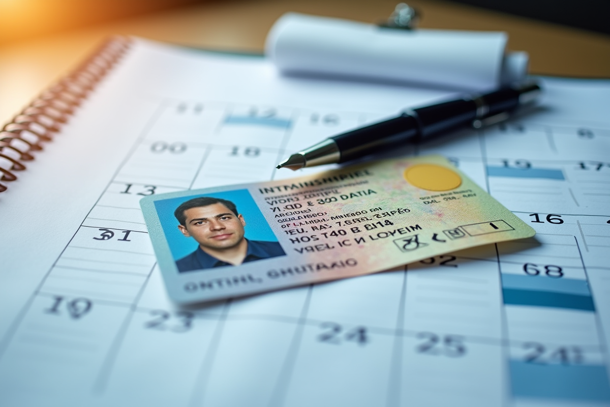 Permis de conduire français sur calendrier avec stylo