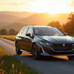 Peugeot 408 hybride en campagne ensoleillee