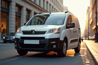 Voiture Peugeot Partner Tepee stationnee en ville en plein jour