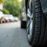 Gros plan sur un pneu de voiture usé montrant les rainures et l'état d'usure selon le type de conduite quotidienne