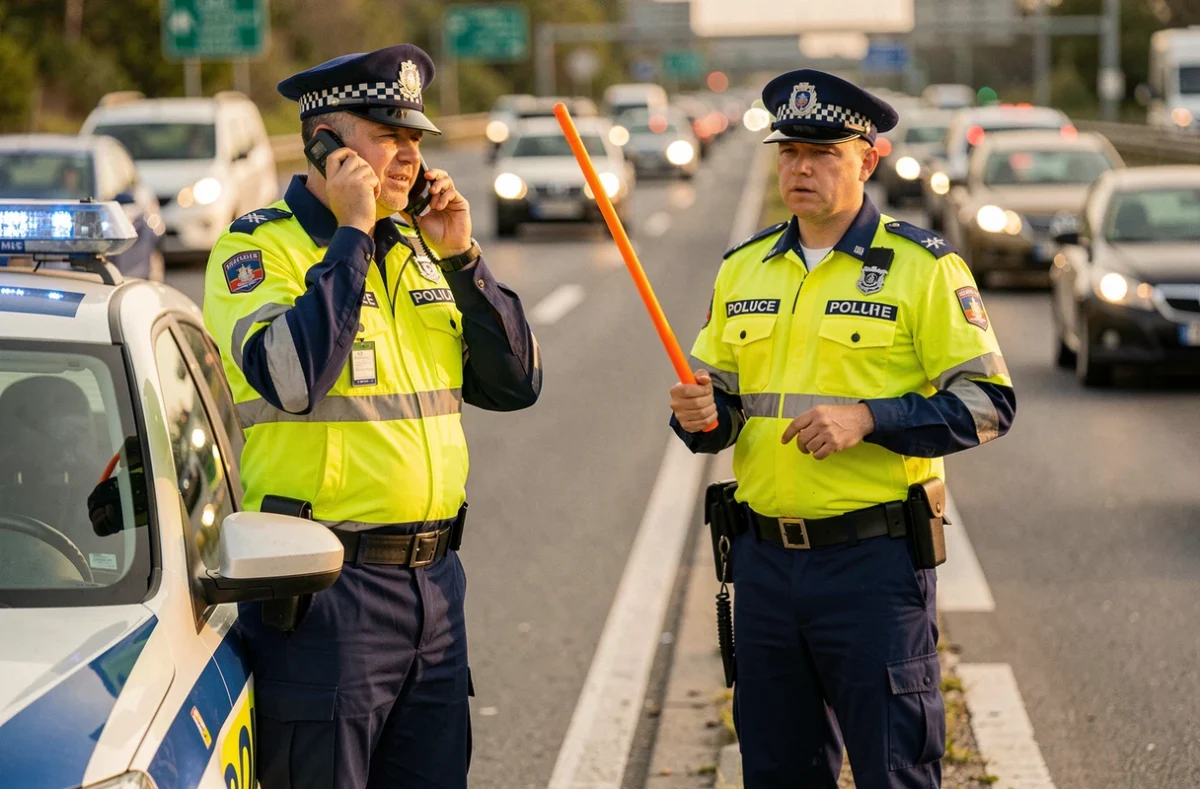 Agents de la police nationale gérant la circulation après un accident sur le périphérique toulousain