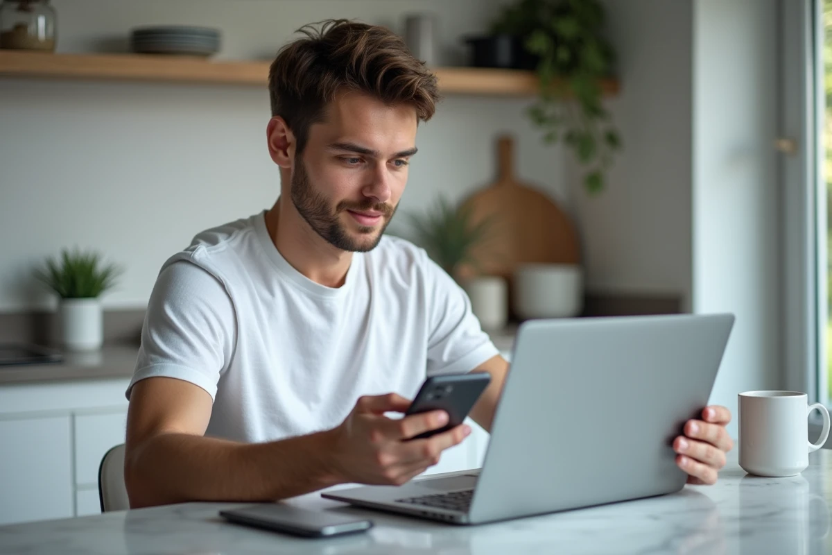 Personne consultant le suivi de fabrication de son permis de conduire sur un site administratif depuis un ordinateur portable