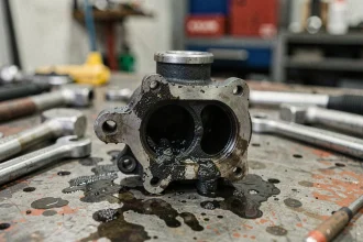 Vanne EGR 1.6 HDi encrassée et couverte de dépôts de carbone retirée du moteur