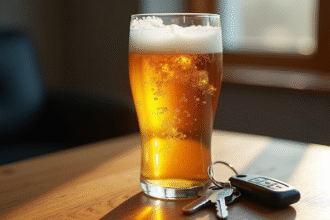 Verre de bière fraîche avec condensation sur un fond en bois
