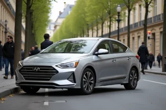 Berline compacte hybride la plus vendue en France garée sur un boulevard parisien en 2026