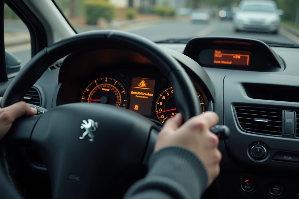 Voyant de défaut antipollution allumé sur le tableau de bord d'une Peugeot 207